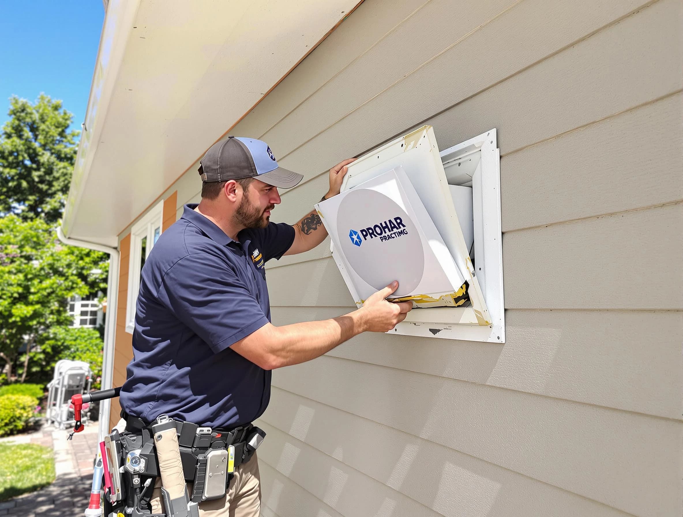 Gardendale Dryer Vent Cleaning technician installing a new protective dryer vent cover on a home in Gardendale
