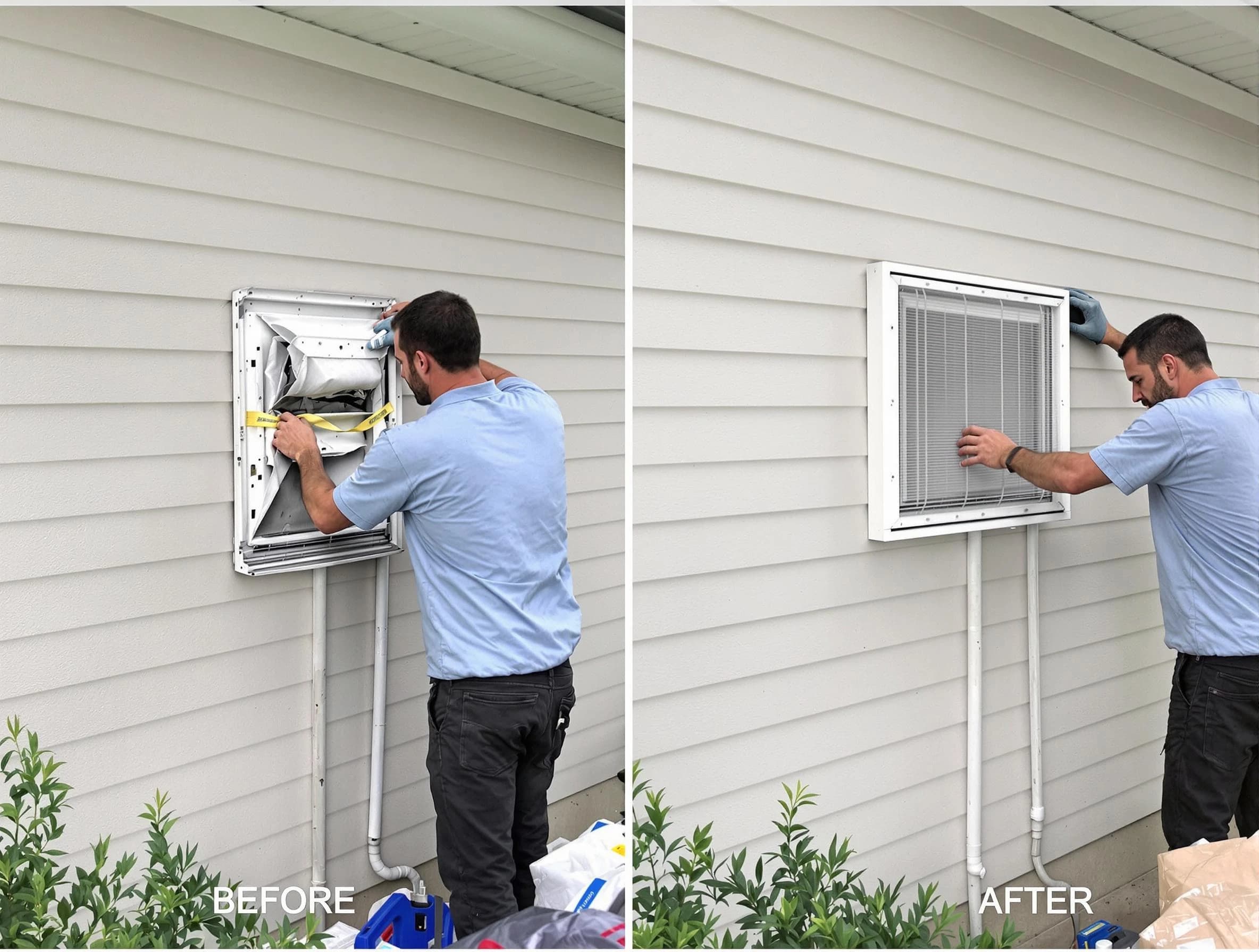 Gardendale Dryer Vent Cleaning technician installing high-quality dryer vent cover at a residential property in Gardendale