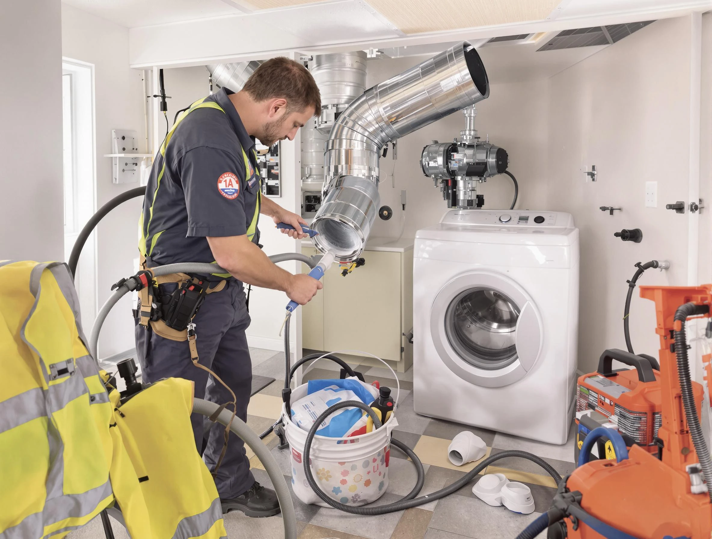 Gardendale Dryer Vent Cleaning technician using specialized equipment to clear severe dryer vent blockage in Gardendale